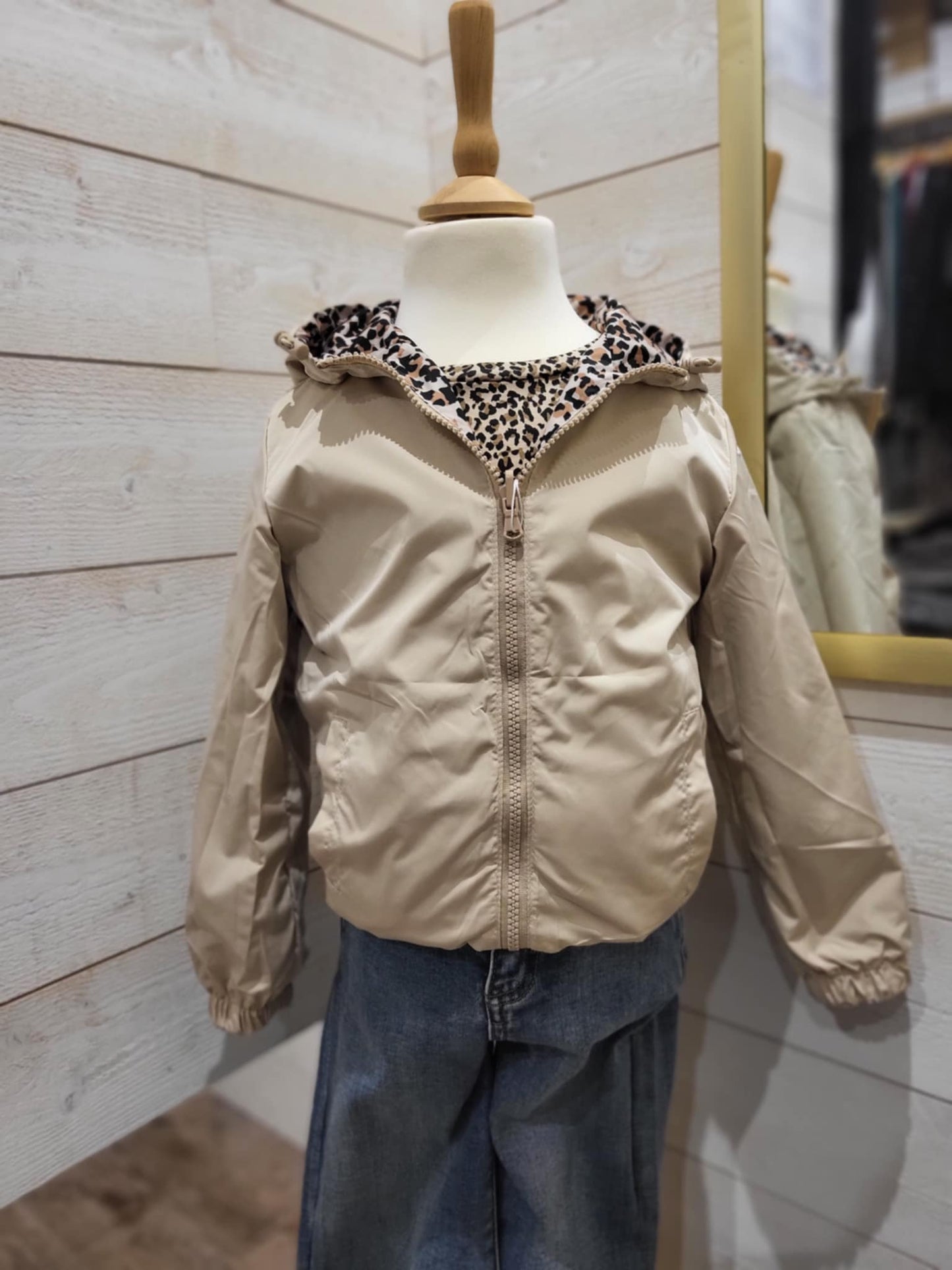 Parka fille beige et léopard