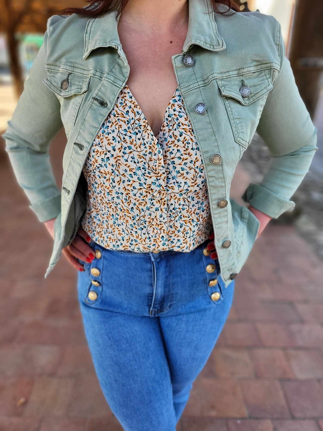 Veste en jean sauge