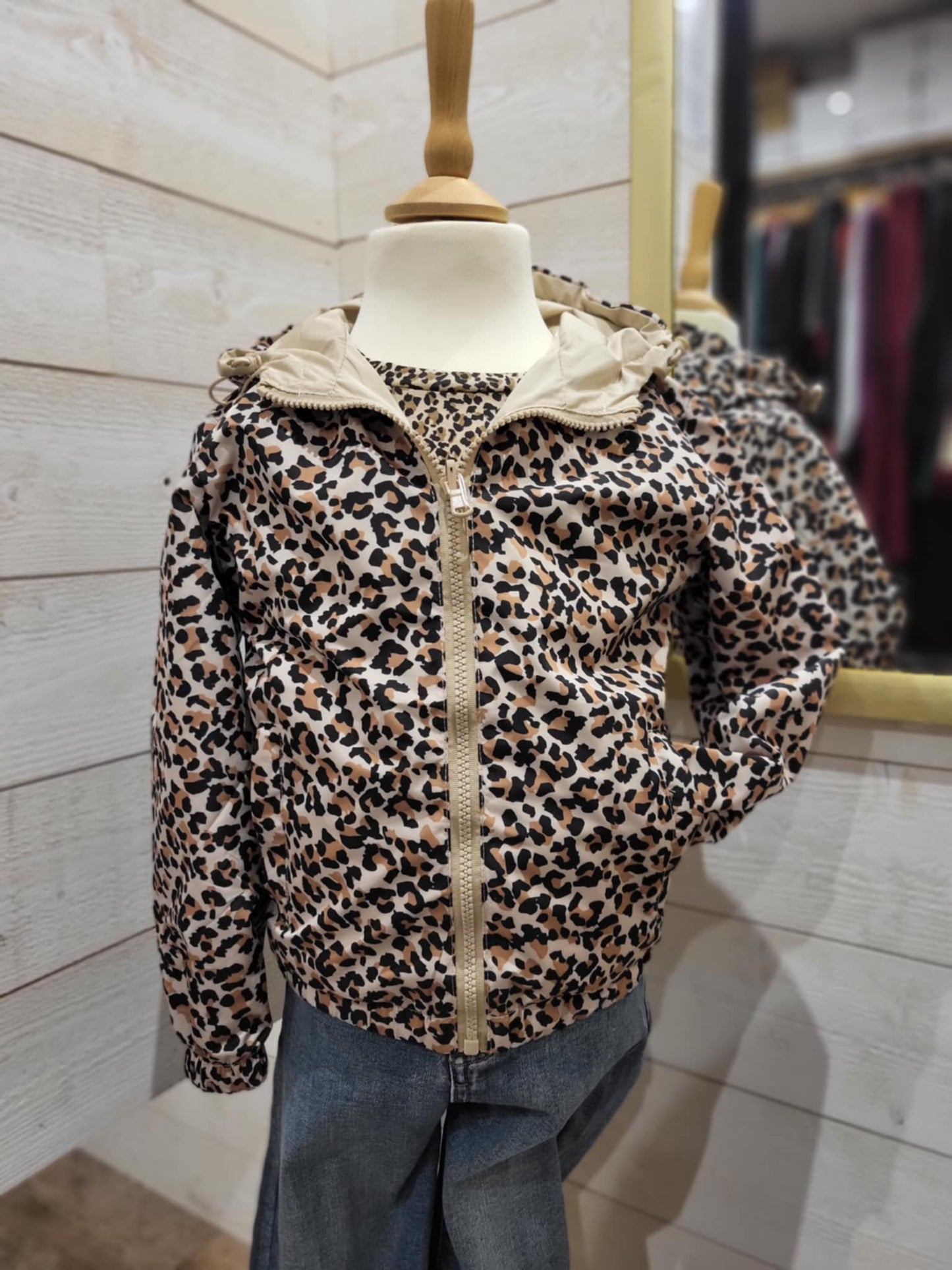 Parka fille beige et léopard