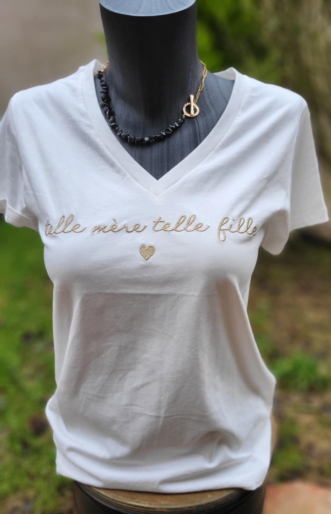 Tee-Shirt fille "telle mère telle fille" blanc et doré