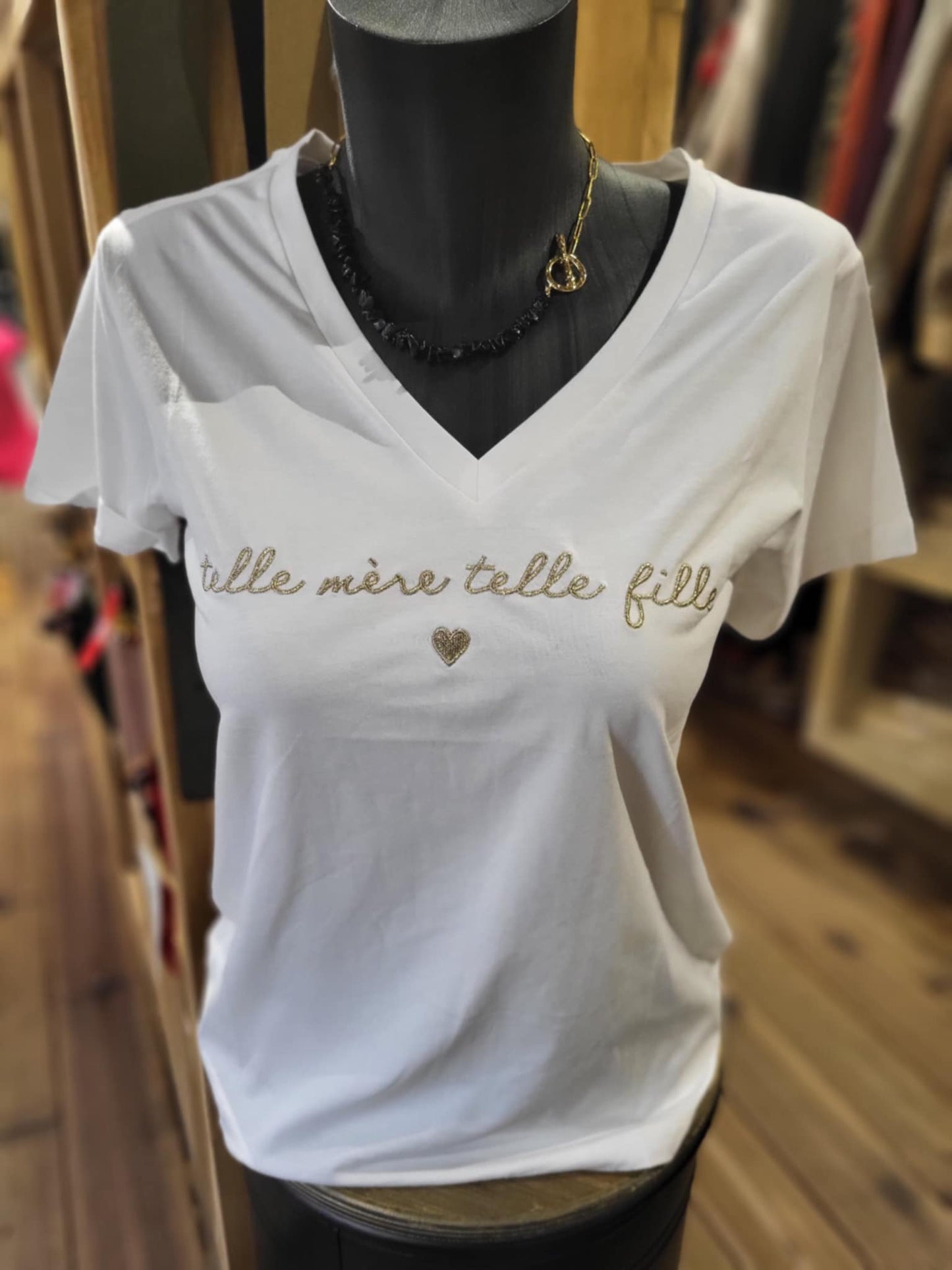 Tee-Shirt fille "telle mère telle fille" blanc et doré