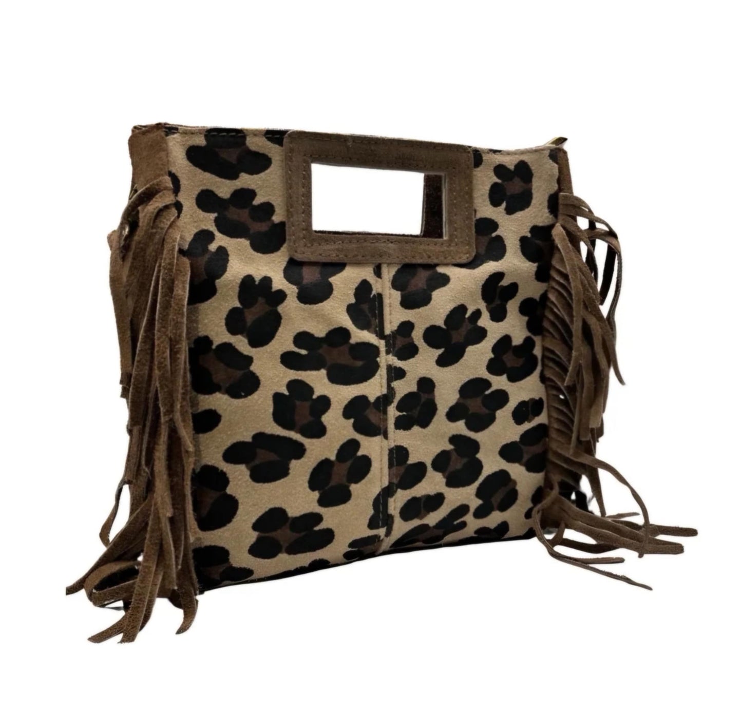 Sac en croûte de cuir taupe et léopard