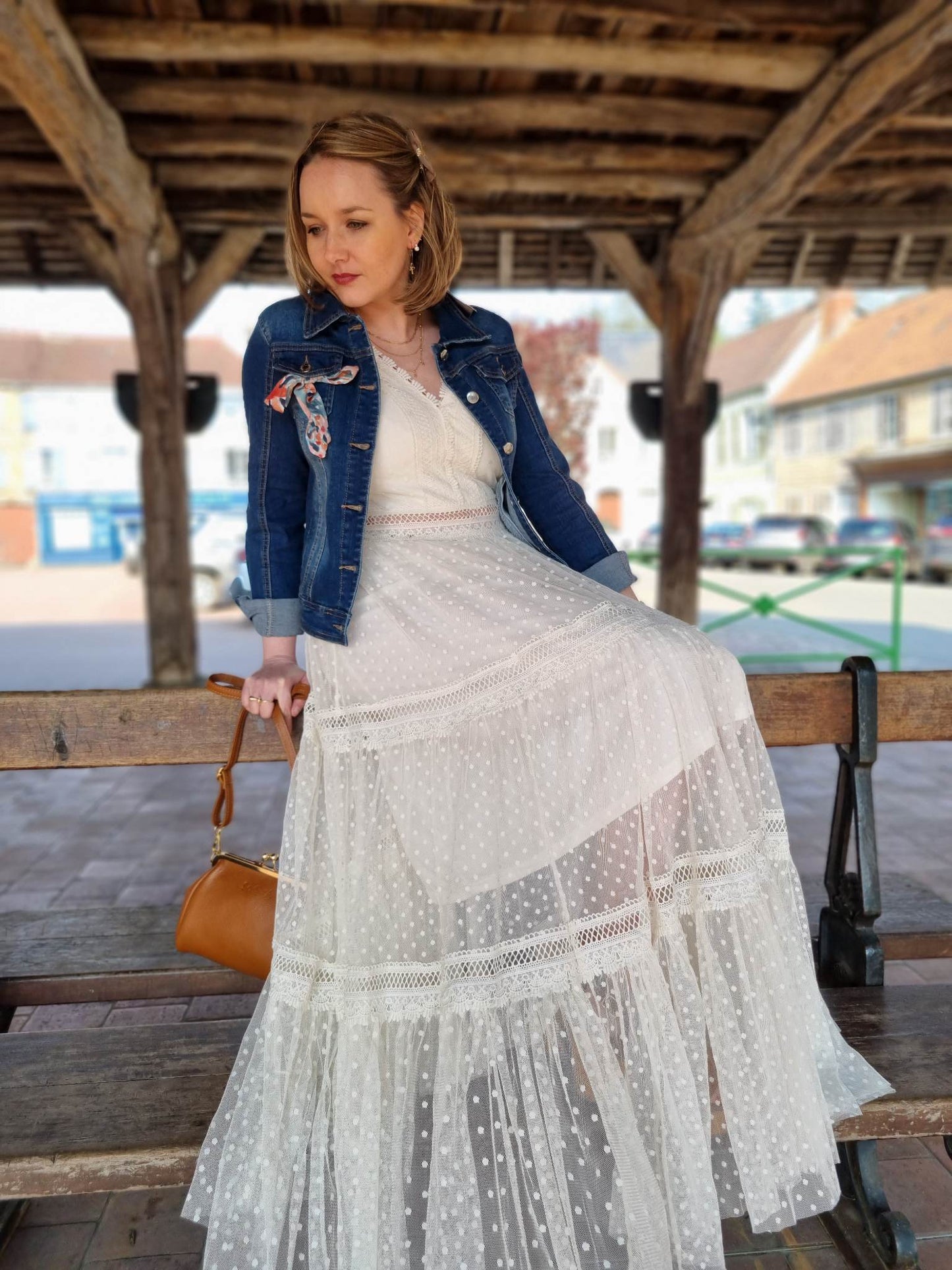 Robe longue dentelle écru