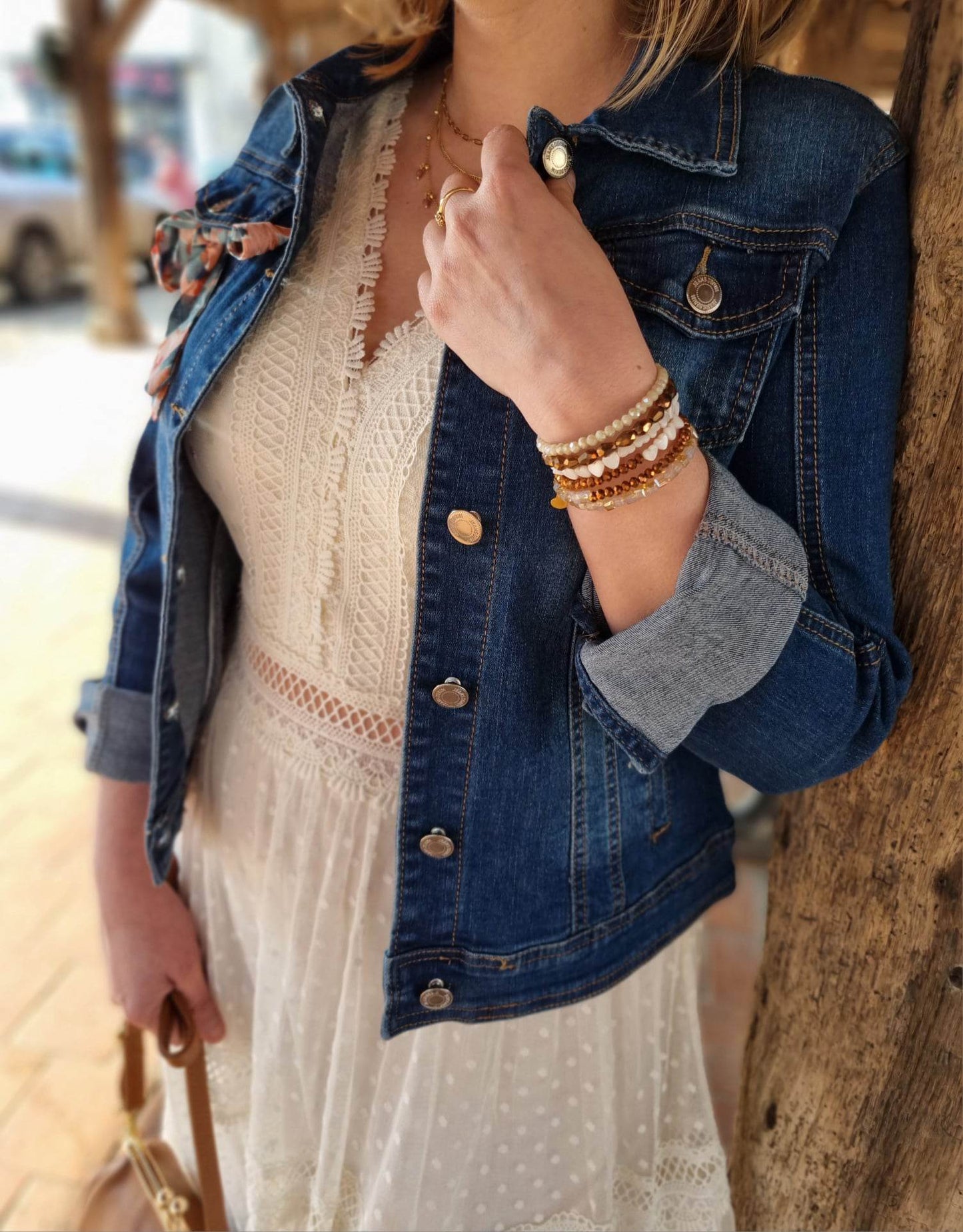 Robe longue dentelle écru