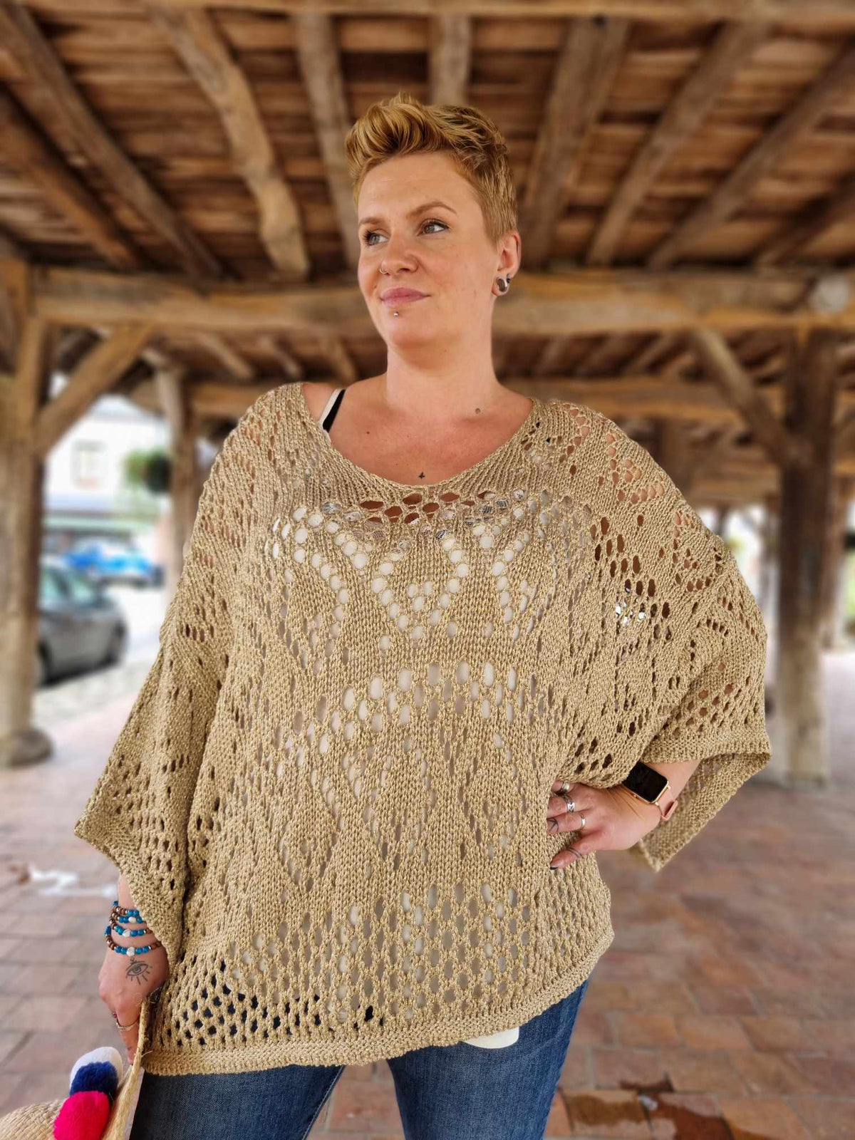 Pull ajouré Doré