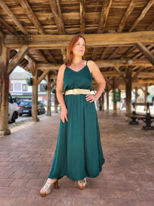 Robe satinée vert sapin