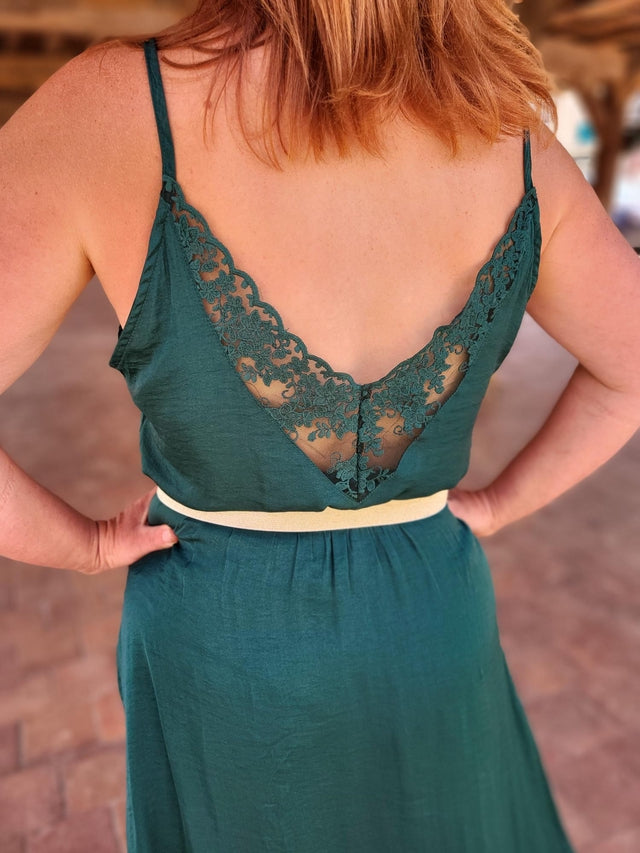 Robe satinée vert sapin