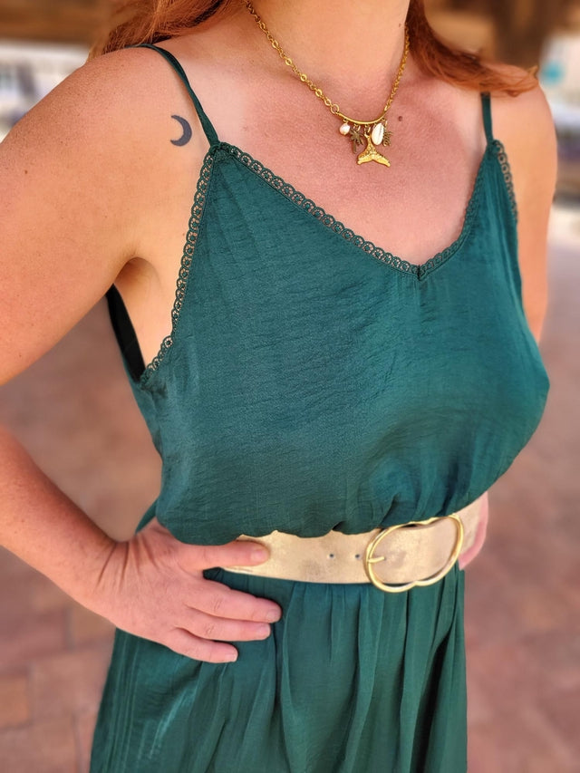 Robe satinée vert sapin