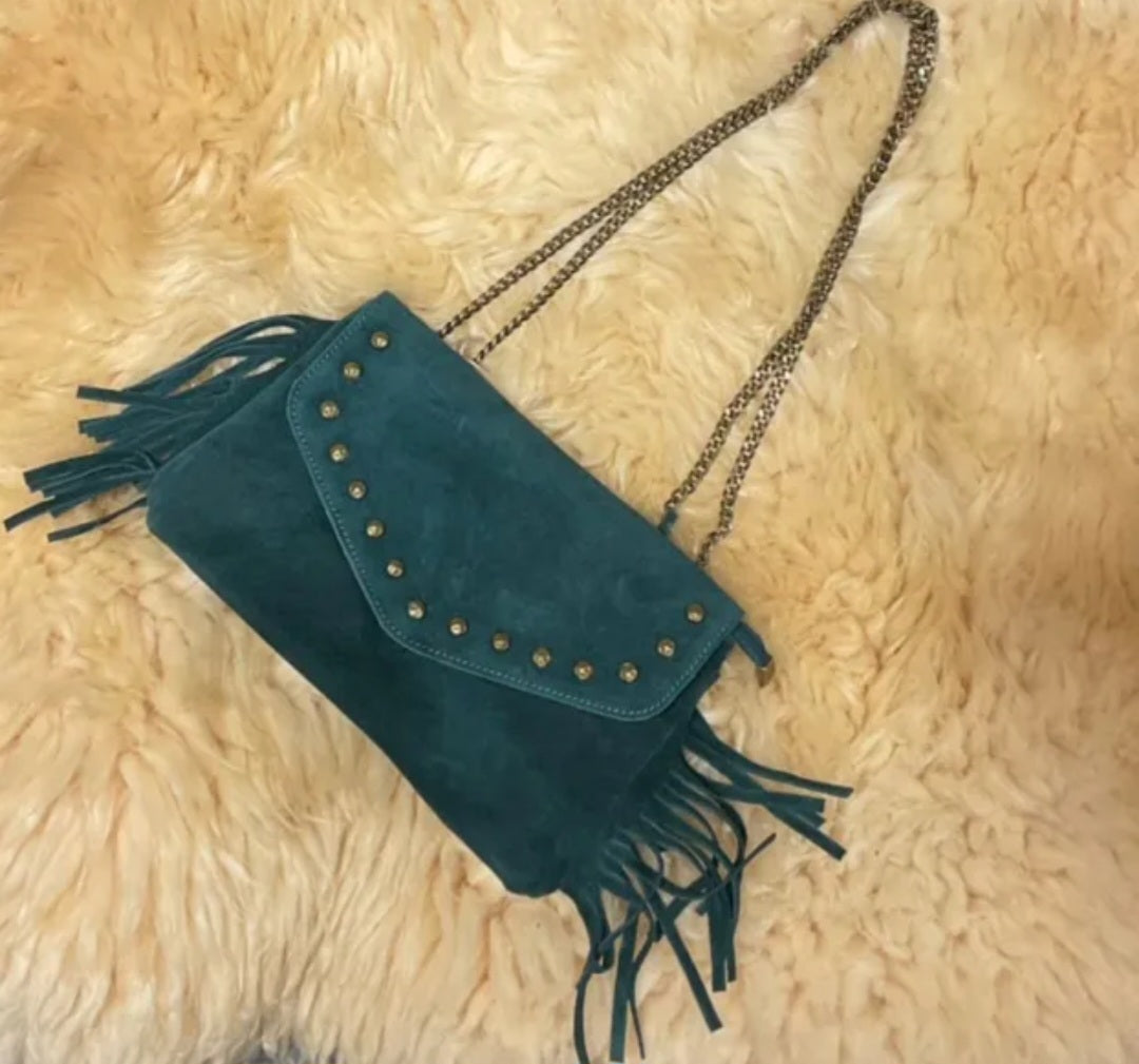 Sac croute de cuir Bleu Pétrole